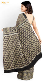 Taabir Kutch Brown Pure Ajrakh Cotton Saree - Seven Sarees - Saree - Seven Sarees