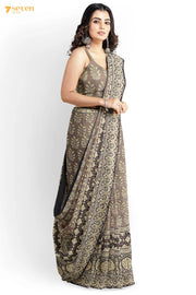 Taabir Kutch Brown Pure Ajrakh Cotton Saree - Seven Sarees - Saree - Seven Sarees