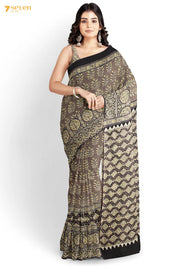 Taabir Kutch Brown Pure Ajrakh Cotton Saree - Seven Sarees - Saree - Seven Sarees