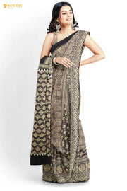 Taabir Kutch Brown Pure Ajrakh Cotton Saree - Seven Sarees - Saree - Seven Sarees
