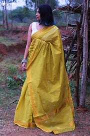 Tamalapaku Handloom Venkatagiri 100% Silk Cotton Yellow Saree - Seven Sarees - Seven Sarees