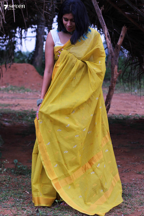 Tamalapaku Handloom Venkatagiri 100% Silk Cotton Yellow Saree - Seven Sarees - Seven Sarees