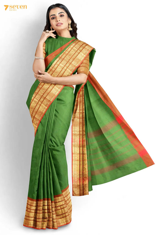 Tulasi chedi Madurai Green Pure Cotton Saree - Seven Sarees - Saree - Seven Sarees