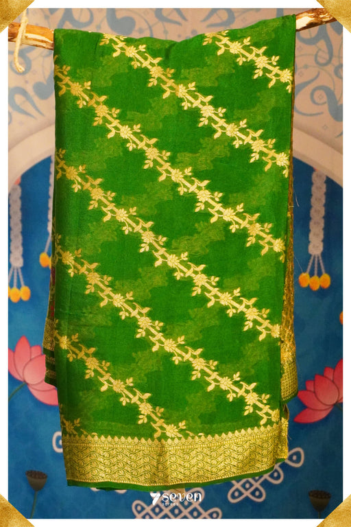 Tulsi Benares Green Pure Silk Saree|Silk Mark Certified - Seven Sarees - Saree - Seven Sarees