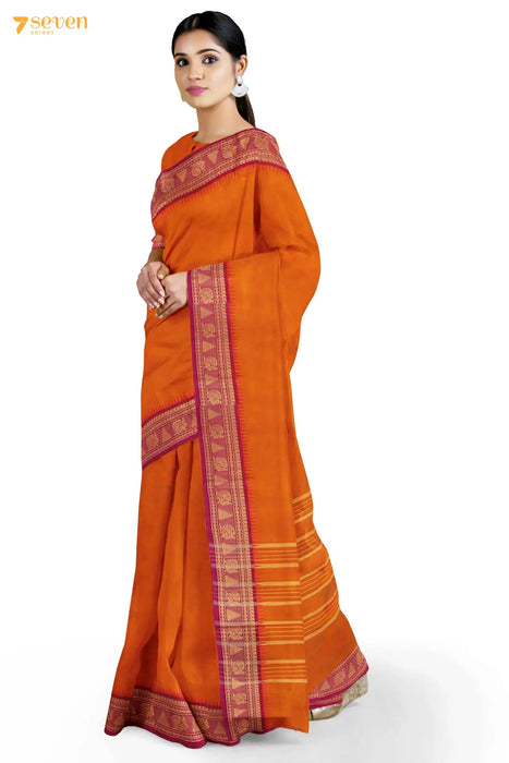 Udhayam Madurai Orange Pure Cotton Saree - Seven Sarees - Saree - Seven Sarees