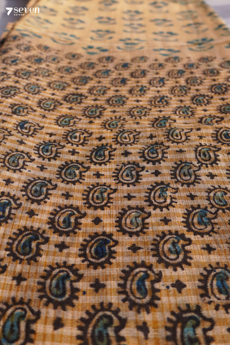 Umetta Hand Block Kalamkari 100% Soft Cotton Saree (Handloom) - Seven Sarees - Saree - Seven Sarees