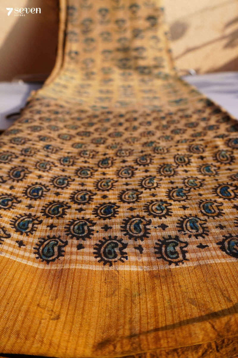 Umetta Hand Block Kalamkari 100% Soft Cotton Saree (Handloom) - Seven Sarees - Saree - Seven Sarees