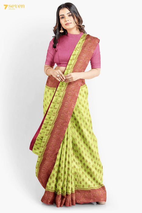 Usra Benares Green Pure Silk Saree | Silk Mark Certified - Seven Sarees - Saree - Seven Sarees