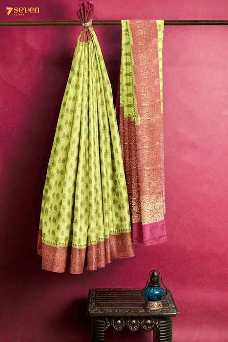 Usra Benares Green Pure Silk Saree | Silk Mark Certified - Seven Sarees - Saree - Seven Sarees