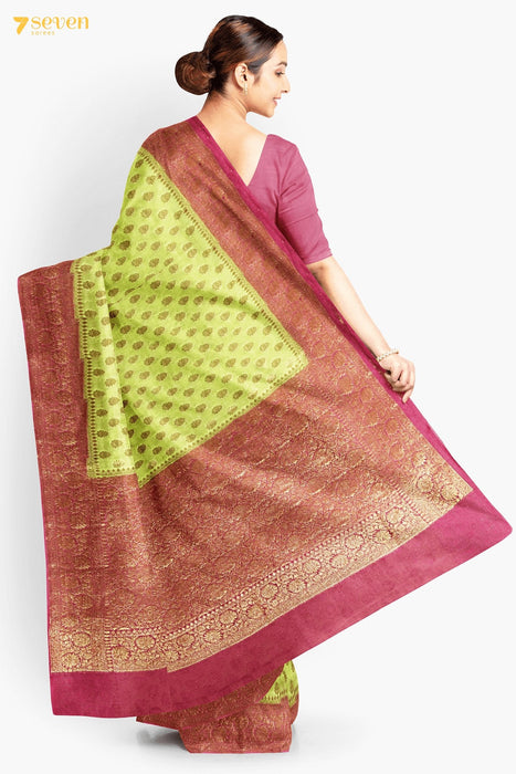 Usra Benares Green Pure Silk Saree | Silk Mark Certified - Seven Sarees - Saree - Seven Sarees