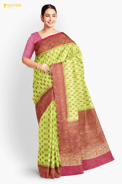 Usra Benares Green Pure Silk Saree | Silk Mark Certified - Seven Sarees - Saree - Seven Sarees