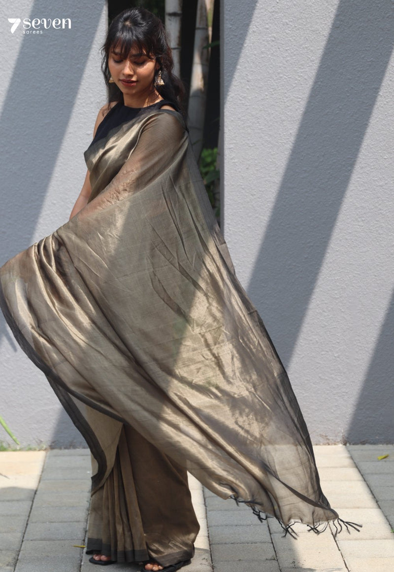 Uthara Mangalagiri Handloom Black Gold Silk Cotton Saree - Seven Sarees - Saree - Seven Sarees