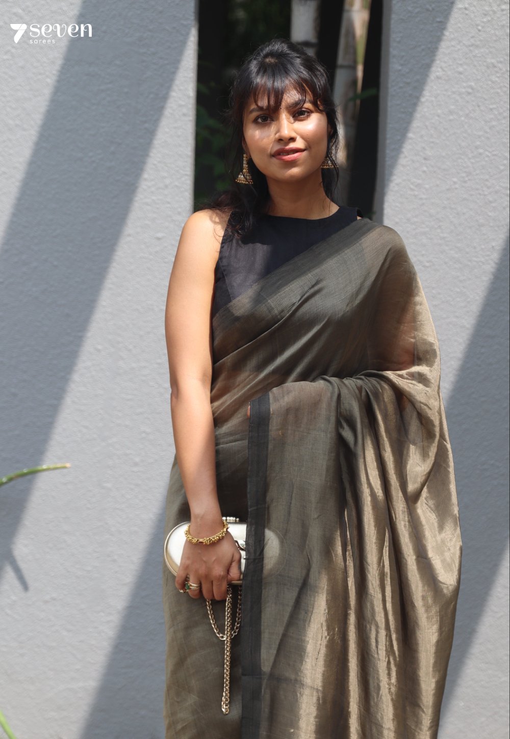 Uthara Mangalagiri Handloom Black Gold Silk Cotton Saree - Seven Sarees - Saree - Seven Sarees