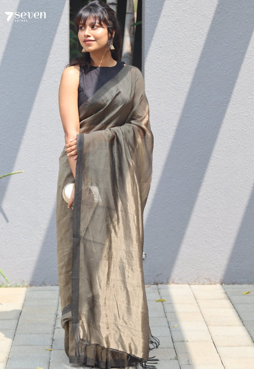 Uthara Mangalagiri Handloom Black Gold Silk Cotton Saree - Seven Sarees - Saree - Seven Sarees