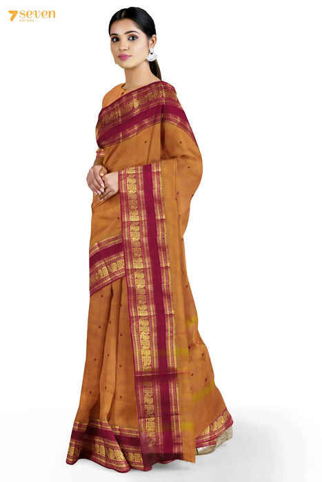 Vaani Madurai Brown Pure Cotton Saree - Seven Sarees - Saree - Seven Sarees