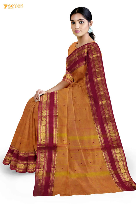 Vaani Madurai Brown Pure Cotton Saree - Seven Sarees - Saree - Seven Sarees