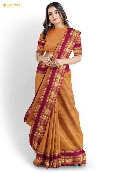 Vaani Madurai Brown Pure Cotton Saree - Seven Sarees - Saree - Seven Sarees