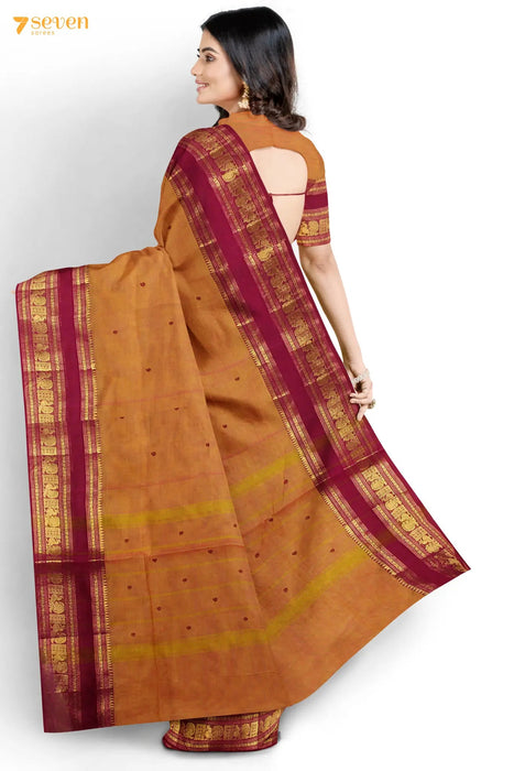 Vaani Madurai Brown Pure Cotton Saree - Seven Sarees - Saree - Seven Sarees