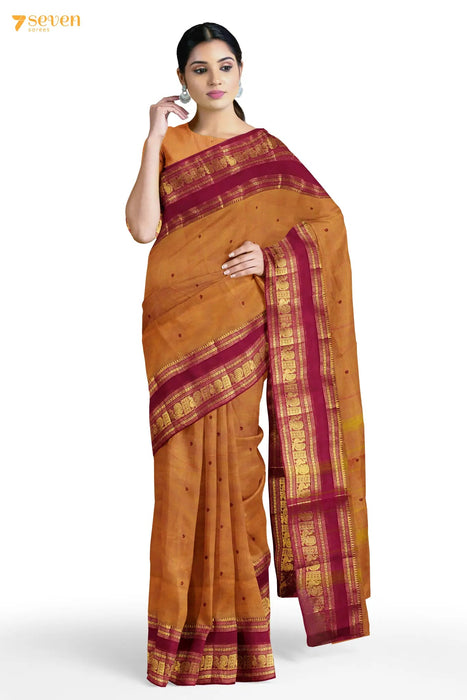 Vaani Madurai Brown Pure Cotton Saree - Seven Sarees - Saree - Seven Sarees