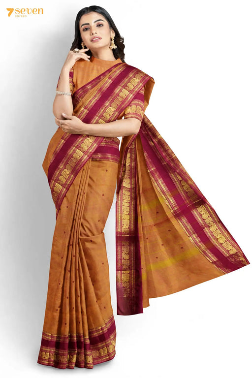 Vaani Madurai Brown Pure Cotton Saree - Seven Sarees - Saree - Seven Sarees