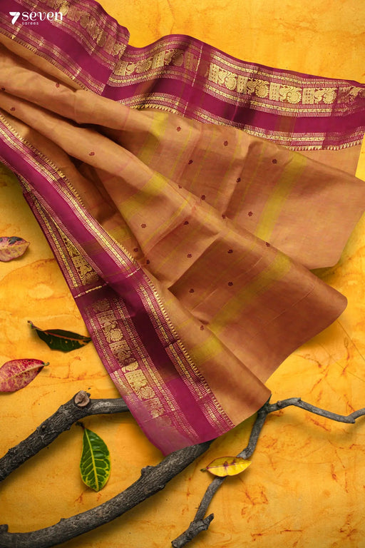 Vaani Madurai Brown Pure Cotton Saree - Seven Sarees - Saree - Seven Sarees