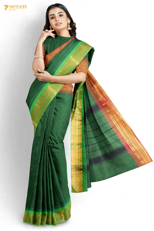 Vadavanam Madurai Green Pure Cotton Saree - Seven Sarees - Saree - Seven Sarees
