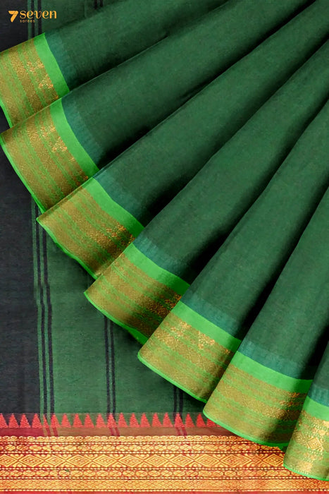 Vadavanam Madurai Green Pure Cotton Saree - Seven Sarees - Saree - Seven Sarees