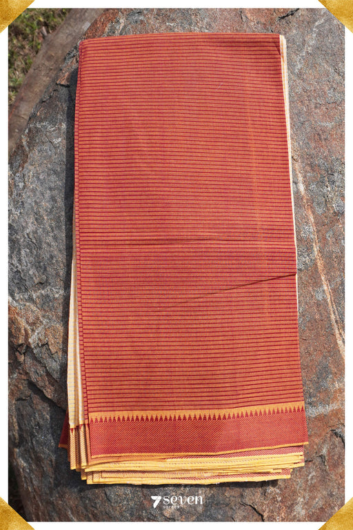 Vagishwari Mangalagiri Handloom Offwhite/Red Pure Cotton Saree - Seven Sarees - Saree - Seven Sarees