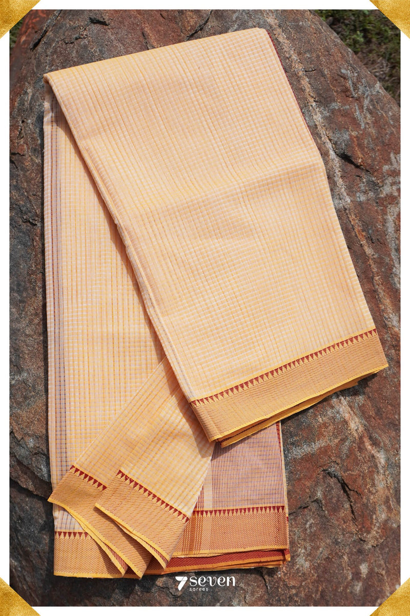 Vagishwari Mangalagiri Handloom Offwhite/Red Pure Cotton Saree - Seven Sarees - Saree - Seven Sarees