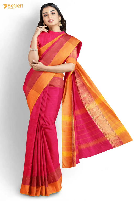 Valli Madurai Red Pure Cotton Saree - Seven Sarees - Saree - Seven Sarees