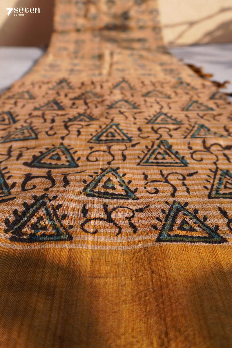 Varahalu Hand Block Kalamkari 100% Soft Cotton Yellow Saree (Handloom) - Seven Sarees - Saree - Seven Sarees