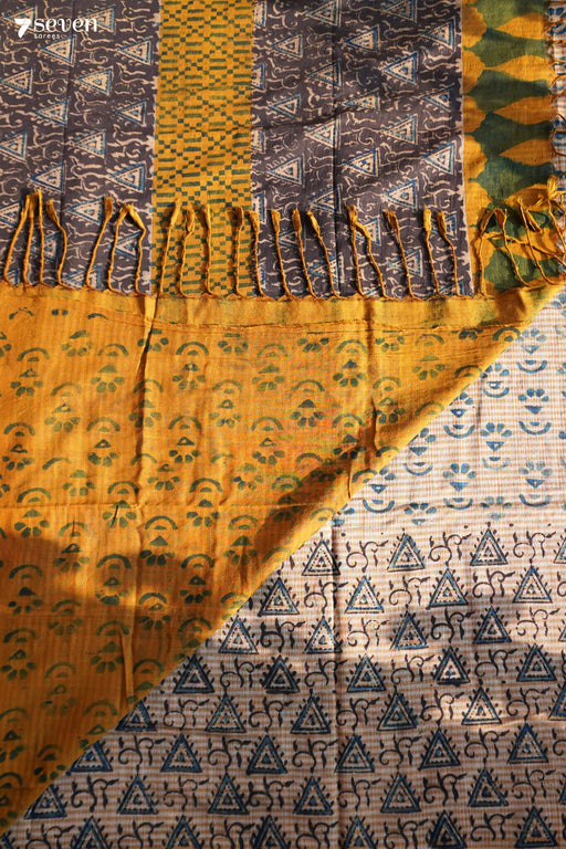Varahalu Hand Block Kalamkari 100% Soft Cotton Yellow Saree (Handloom) - Seven Sarees - Saree - Seven Sarees