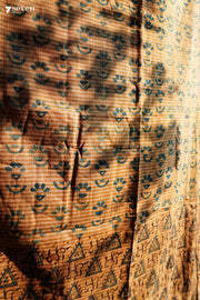 Varahalu Hand Block Kalamkari 100% Soft Cotton Yellow Saree (Handloom) - Seven Sarees - Saree - Seven Sarees