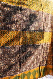 Varahalu Hand Block Kalamkari 100% Soft Cotton Yellow Saree (Handloom) - Seven Sarees - Saree - Seven Sarees