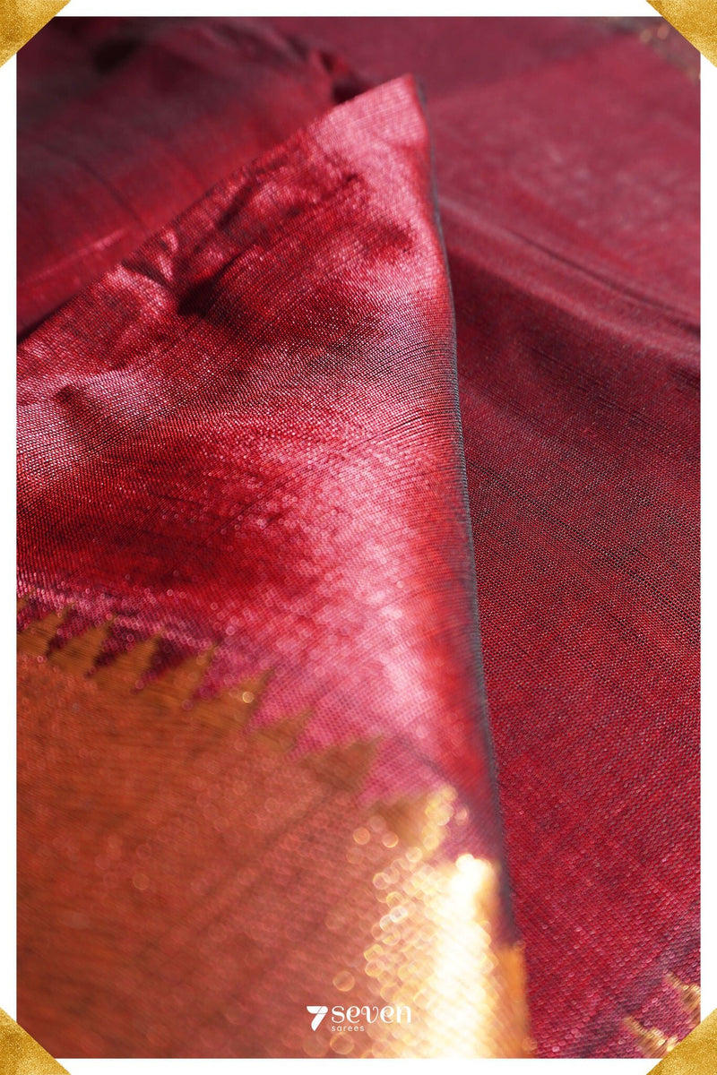Varsha Mangalagiri Handloom Red Silk-Cotton Saree - Seven Sarees - Saree - Seven Sarees