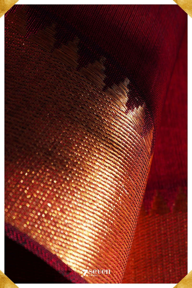 Varsha Mangalagiri Handloom Red Silk-Cotton Saree - Seven Sarees - Saree - Seven Sarees