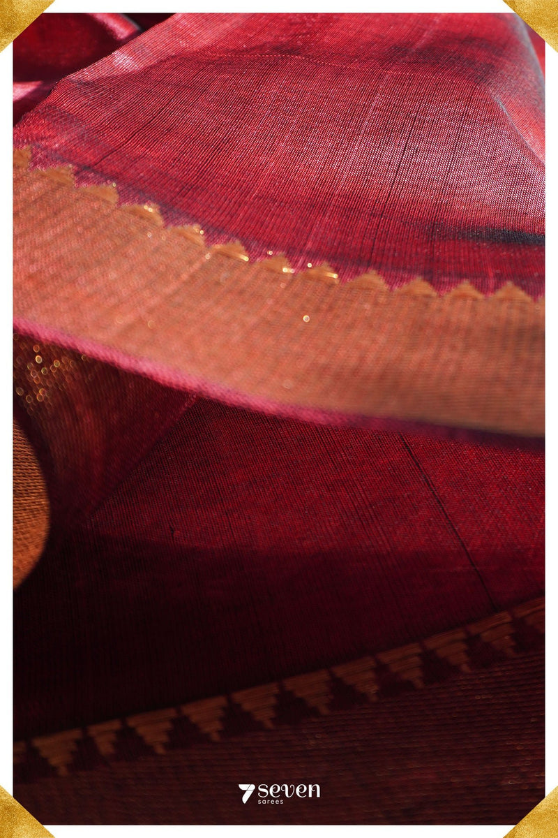 Varsha Mangalagiri Handloom Red Silk-Cotton Saree - Seven Sarees - Saree - Seven Sarees