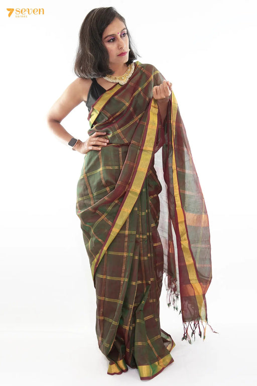 Veena Mangalagiri Handloom Green Pure Silk-Cotton Saree - Seven Sarees - Saree - Seven Sarees