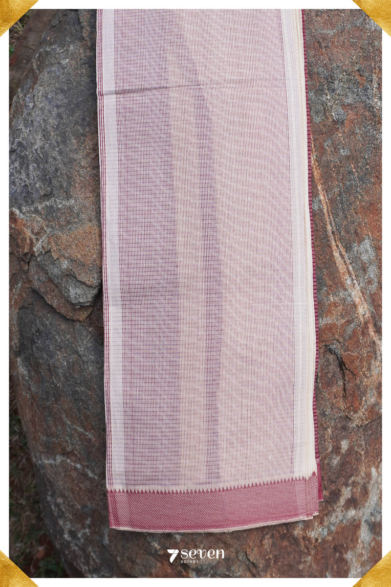 Veenavani Mangalagiri Handloom Sandal/Red Pure Cotton Saree - Seven Sarees - Saree - Seven Sarees