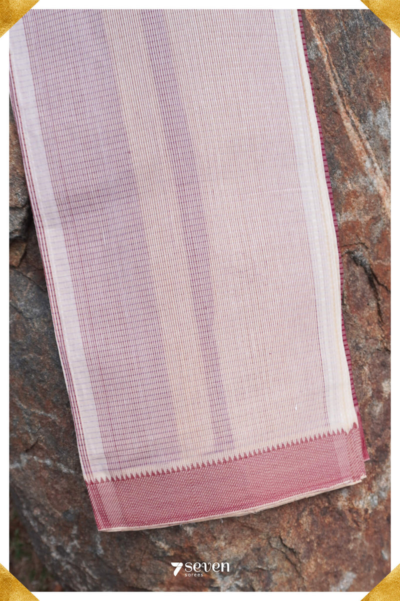 Veenavani Mangalagiri Handloom Sandal/Red Pure Cotton Saree - Seven Sarees - Saree - Seven Sarees