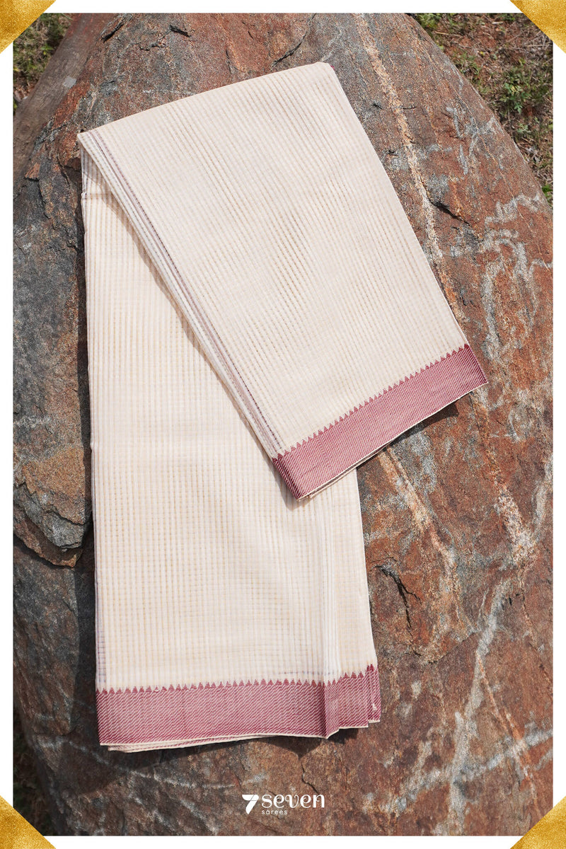 Veenavani Mangalagiri Handloom Sandal/Red Pure Cotton Saree - Seven Sarees - Saree - Seven Sarees