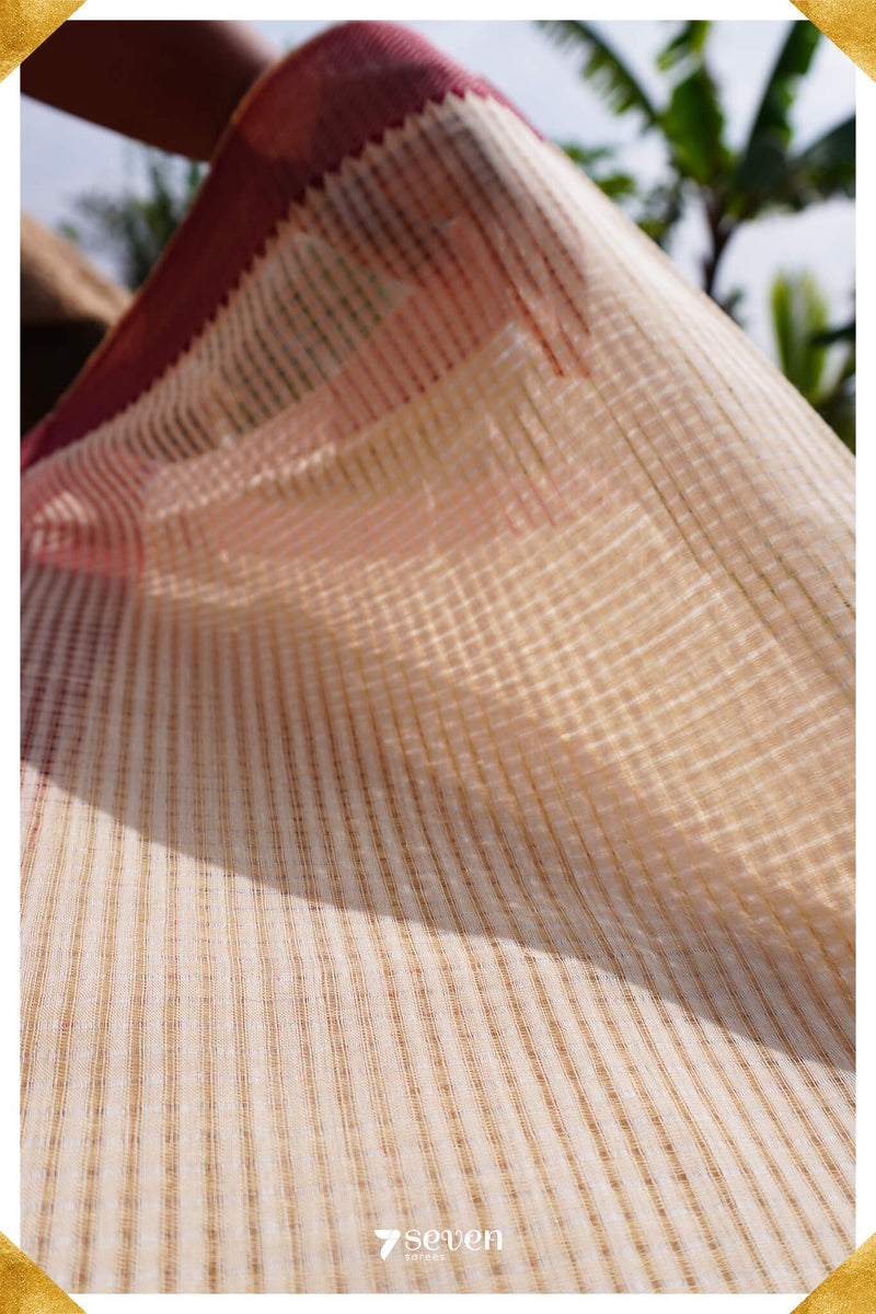 Veenavani Mangalagiri Handloom Sandal/Red Pure Cotton Saree - Seven Sarees - Saree - Seven Sarees