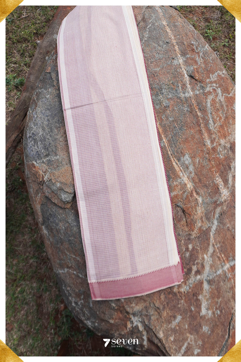 Veenavani Mangalagiri Handloom Sandal/Red Pure Cotton Saree - Seven Sarees - Saree - Seven Sarees