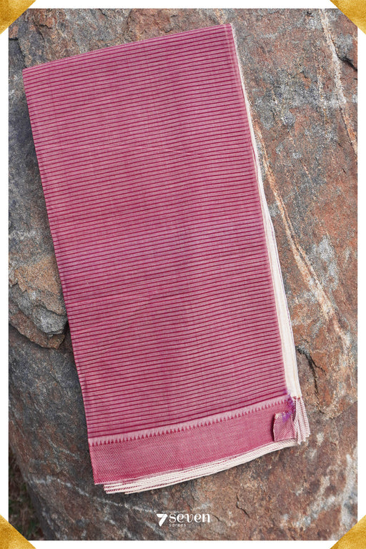 Veenavani Mangalagiri Handloom Sandal/Red Pure Cotton Saree - Seven Sarees - Saree - Seven Sarees