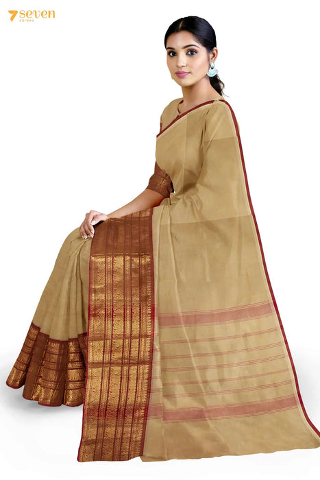 Vella Katti Madurai Brown Pure Cotton Saree - Seven Sarees - Saree - Seven Sarees