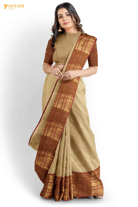 Vella Katti Madurai Brown Pure Cotton Saree - Seven Sarees - Saree - Seven Sarees