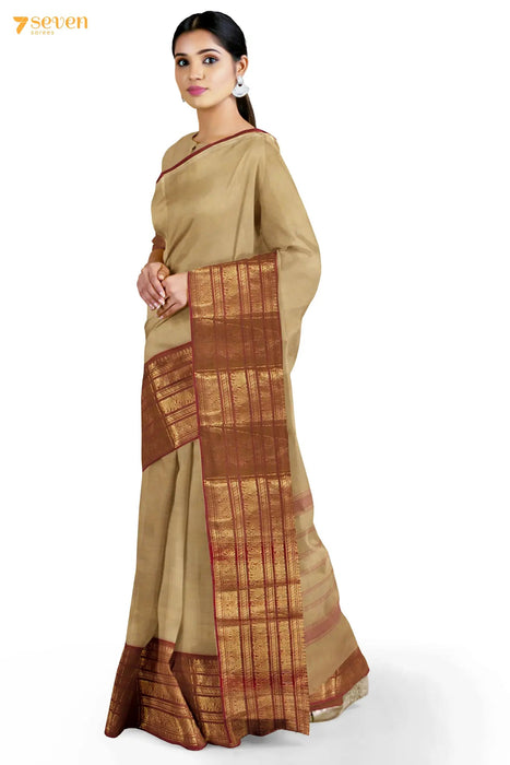 Vella Katti Madurai Brown Pure Cotton Saree - Seven Sarees - Saree - Seven Sarees