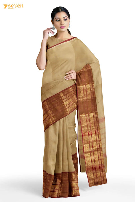 Vella Katti Madurai Brown Pure Cotton Saree - Seven Sarees - Saree - Seven Sarees