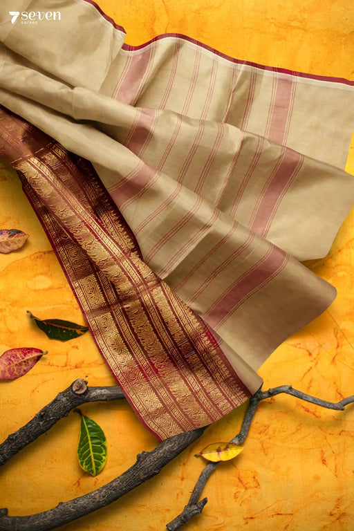 Vella Katti Madurai Brown Pure Cotton Saree - Seven Sarees - Saree - Seven Sarees