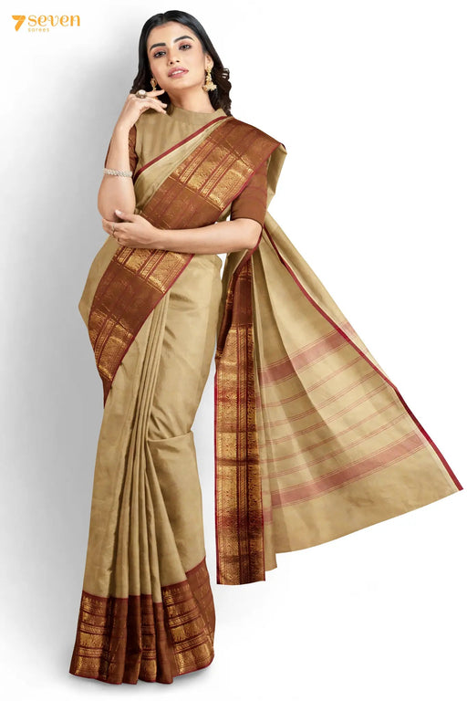 Vella Katti Madurai Brown Pure Cotton Saree - Seven Sarees - Saree - Seven Sarees